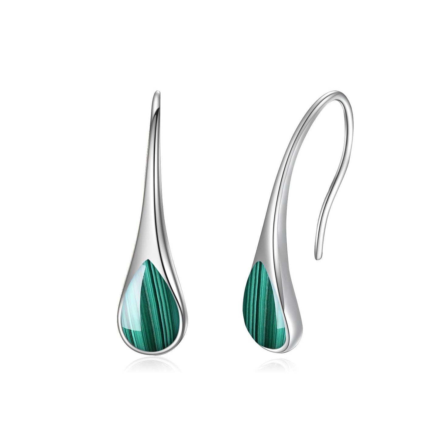 925 Sterling Silver Pear-Shaped Hook Earrings with Malachite, Teardrop Birthstone Jewelry Gifts for Women Wife Mom