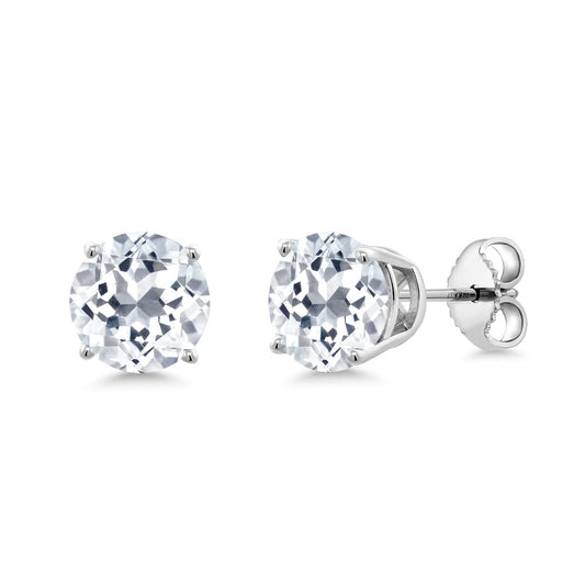 Gem Stone King 2-4 Cttw Round Gemstone Birthstone Stud Earrings For Women Men | 925 Sterling Silver | Round 7MM | Fine Jewelry Gifts for Women Her Mom Wife Men | White Topaz-November