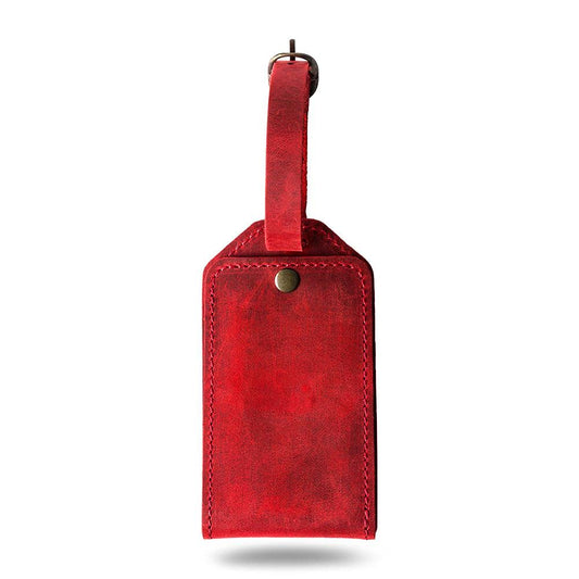 PEGAI 100% Soft Touch Rustic Leather Luggage ID Tag, Secure With Snap Closure and Easy Attachment to Suitcase, Backpack, Handbag, Handmade Travel Accessories Luggage Tags (Rose Red)