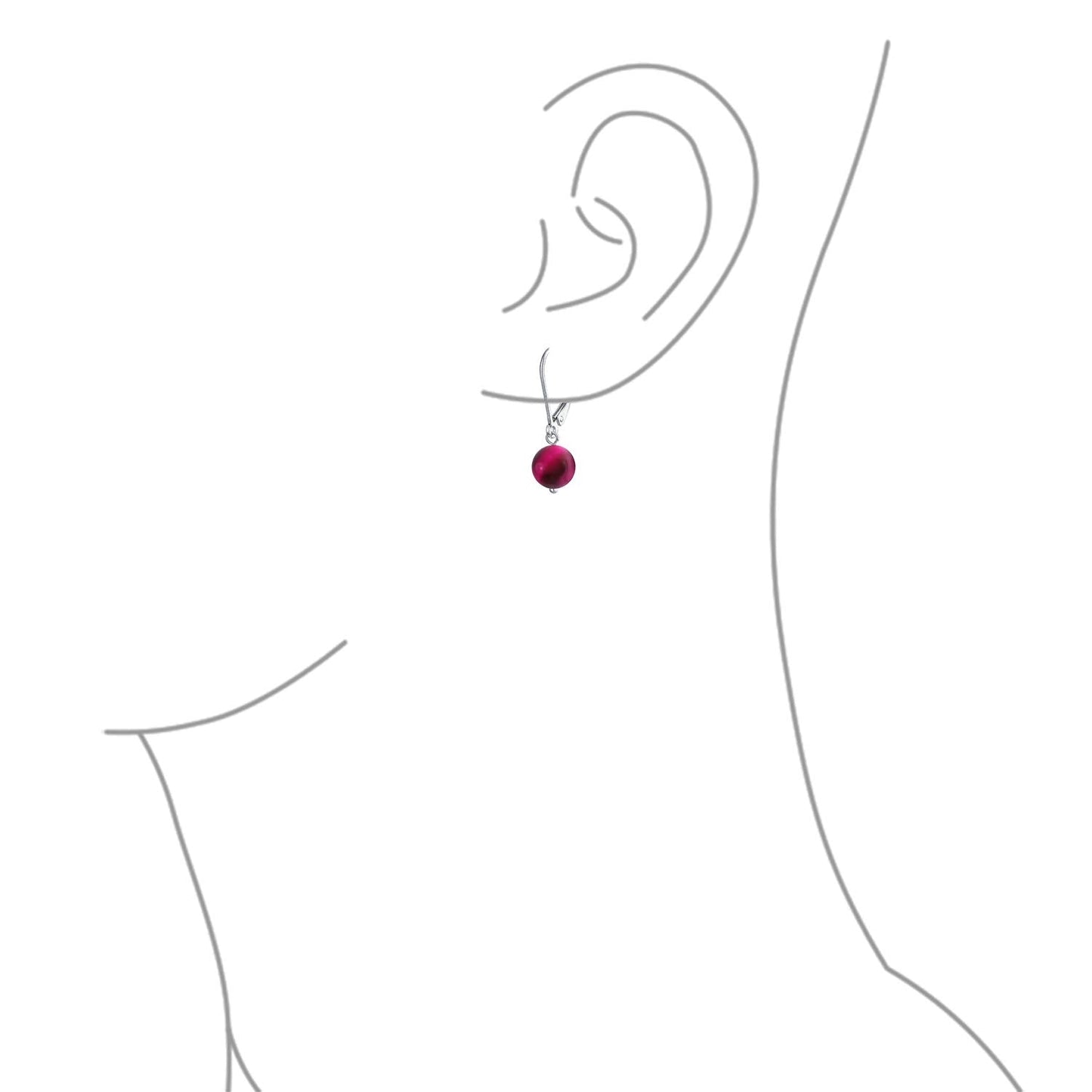 Bling Jewelry Timeless .925 Sterling Silver Pink Fuchsia Tiger-Eye Bead 8mm Ball Drop Earrings Lever Back Genuine Gemstone