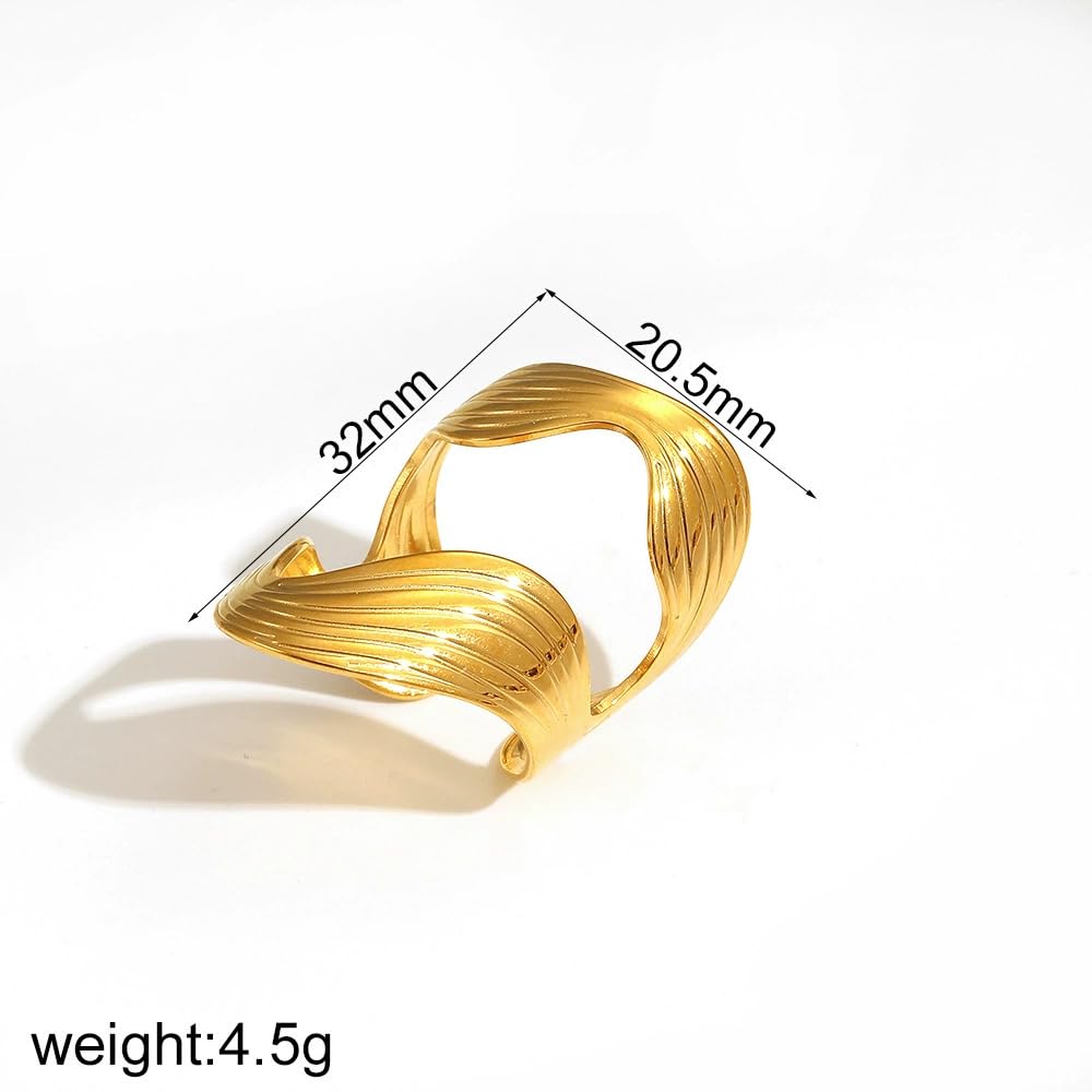 AIETUE Chunky Rings For Women, Gold Silver Thumb Ring Asymmetrical Wavy Curve Ring Adjustable Non Tarnish Dainty Stainless Steel New Year Anniversary Birthday Jewelry Gift (Trendy Gold #1)