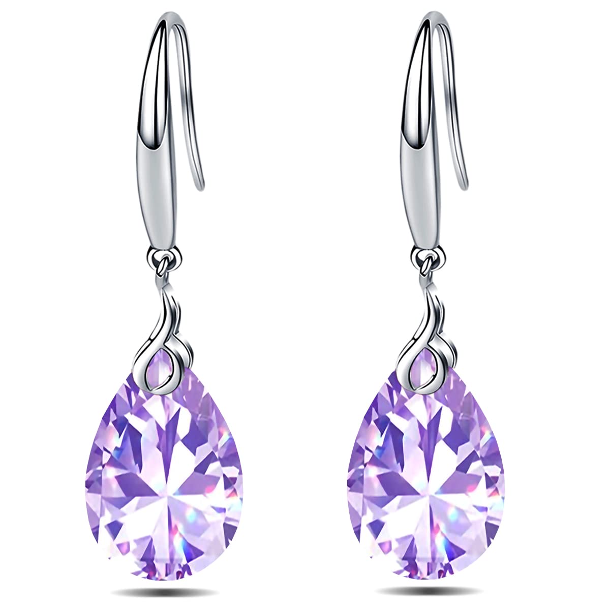 ML S925 Sterling Silver 12mm Naked Drill Crystal Earrings For Women (Earrings Lavender Color)