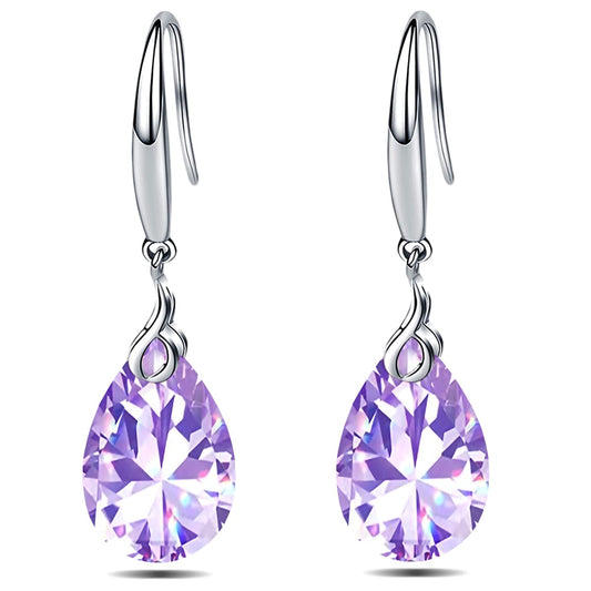 ML S925 Sterling Silver 12mm Naked Drill Crystal Earrings For Women (Earrings Lavender Color)