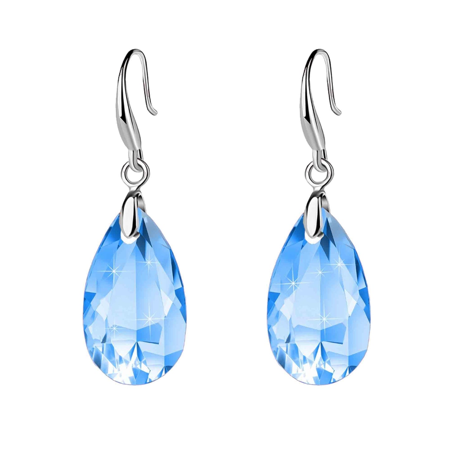 Austrian Crystal Teardrop Dangle Hook Earrings for Women 14K Gold Plated Hypoallergenic Jewelry (Aquamarine)