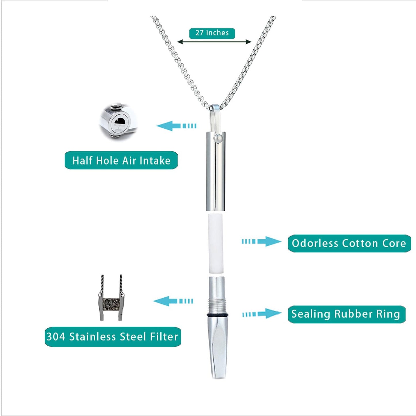 Exqele Breathing Necklace for Mindful Breathe Habit Aid and Anxiety Relief Breathlink Quit Smoking Smokeless Inhalers for Adult (Gold)