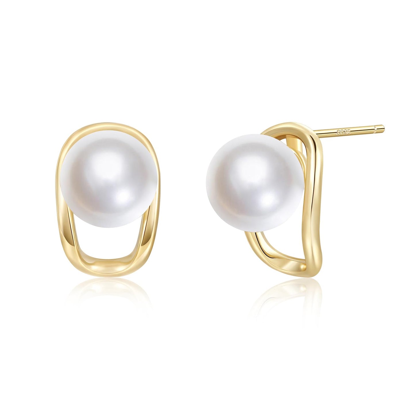 Mameloly Pearl Earrings for Women 925 Sterling Silver Simulated Pearl Stud Earrings 14K Gold Plated Trendy Jewelry Hypoallergenic