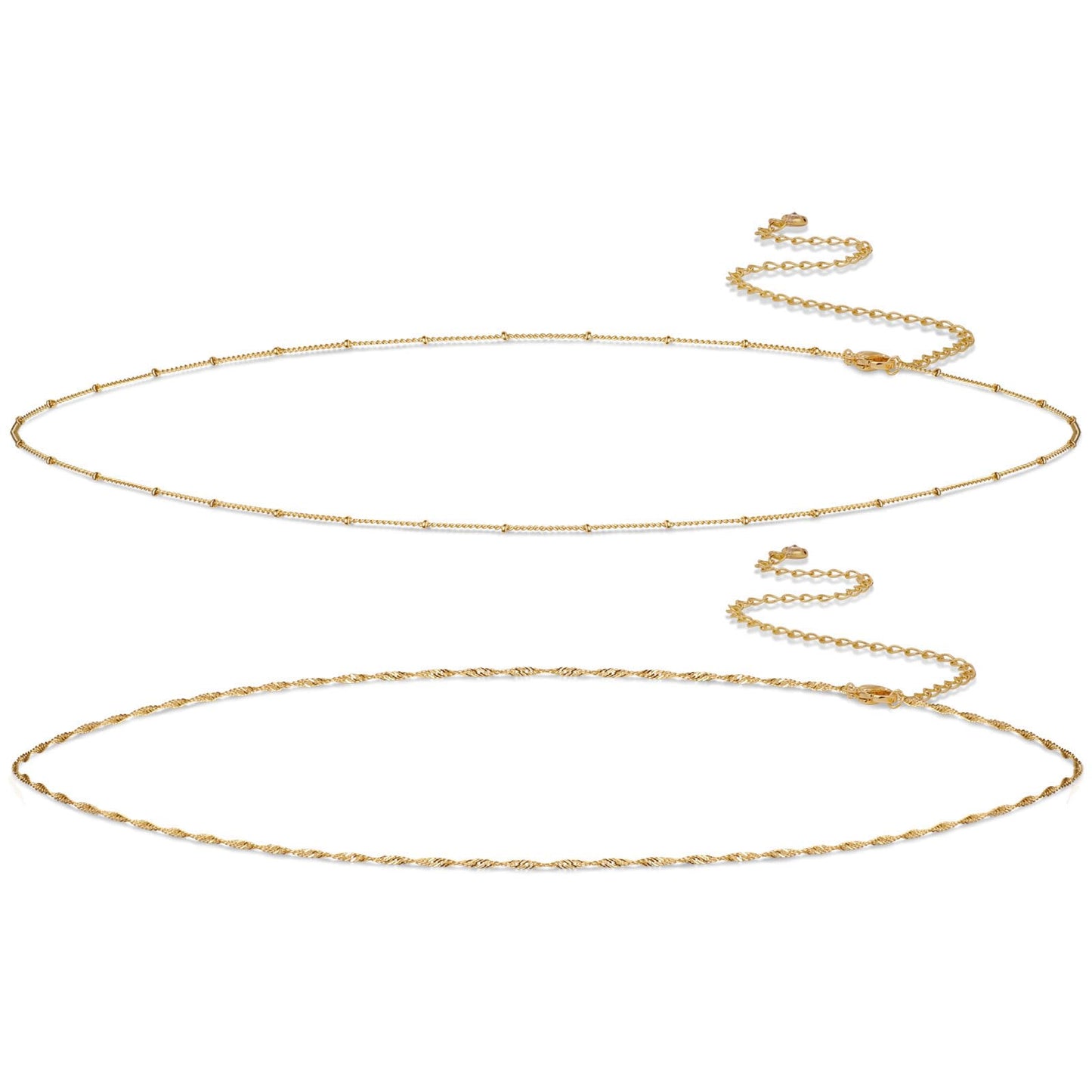 Sargetou Gold Waist Chain for Women Waterproof,14k Gold Plated Satellite Beaded Rope Body Jewelry Chains Sexy Bikini 2PCS Belly Belt Beach Gift Adjustable 26.5-33Inch