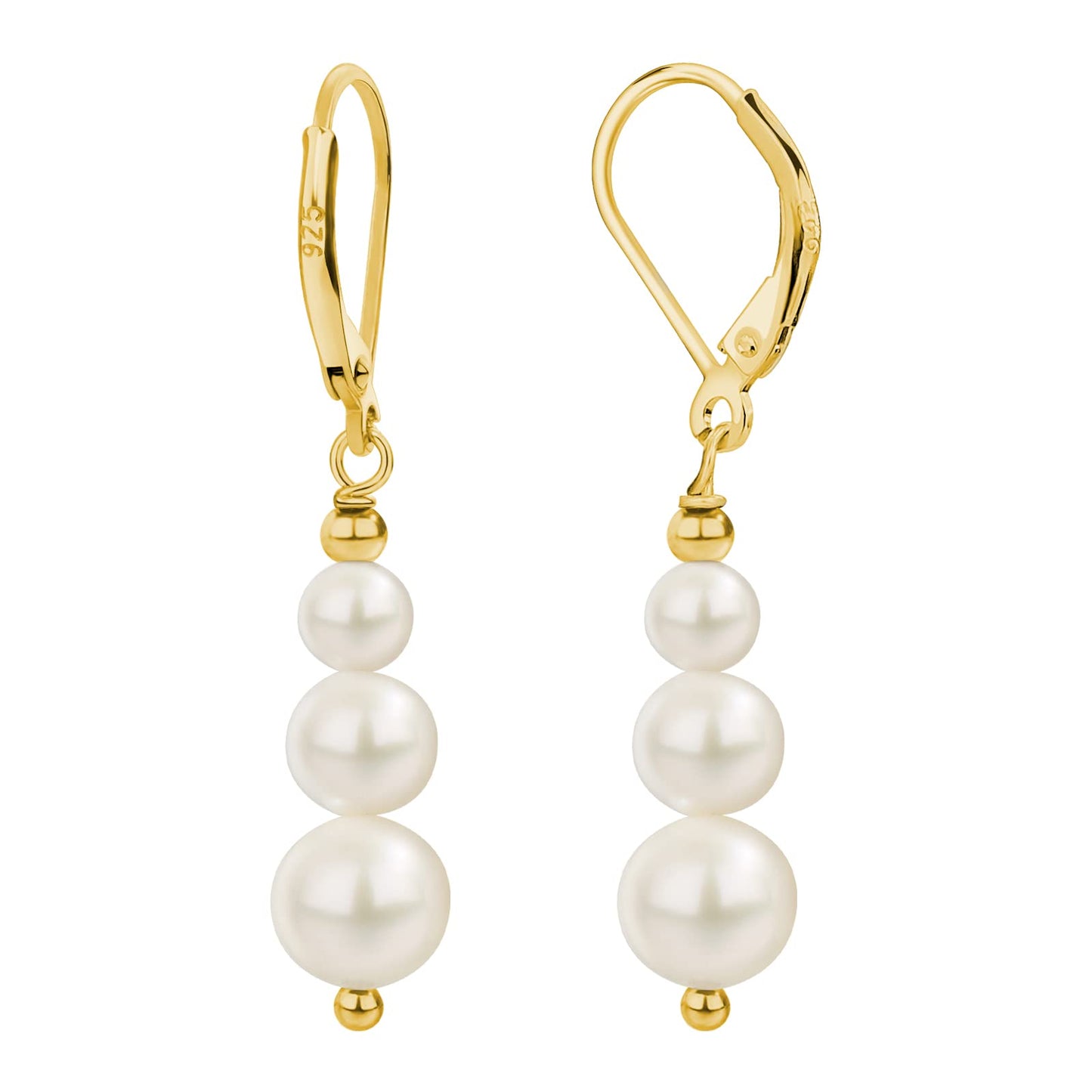 Freshwater Pearl Drop Earrings for Women – 4–8mm Dangle Leverback Earrings in 14K Gold Plated Sterling Silver – Classic Bridal Wedding Jewelry Gift