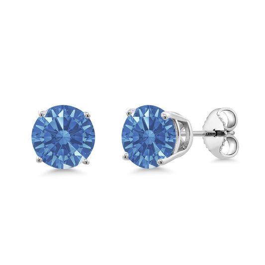Gem Stone King 2-4 Cttw Round Gemstone Birthstone Stud Earrings For Women Men | 925 Sterling Silver | Round 7MM | Fine Jewelry Gifts for Women Her Mom Wife Men | Fancy Blue Zirconia