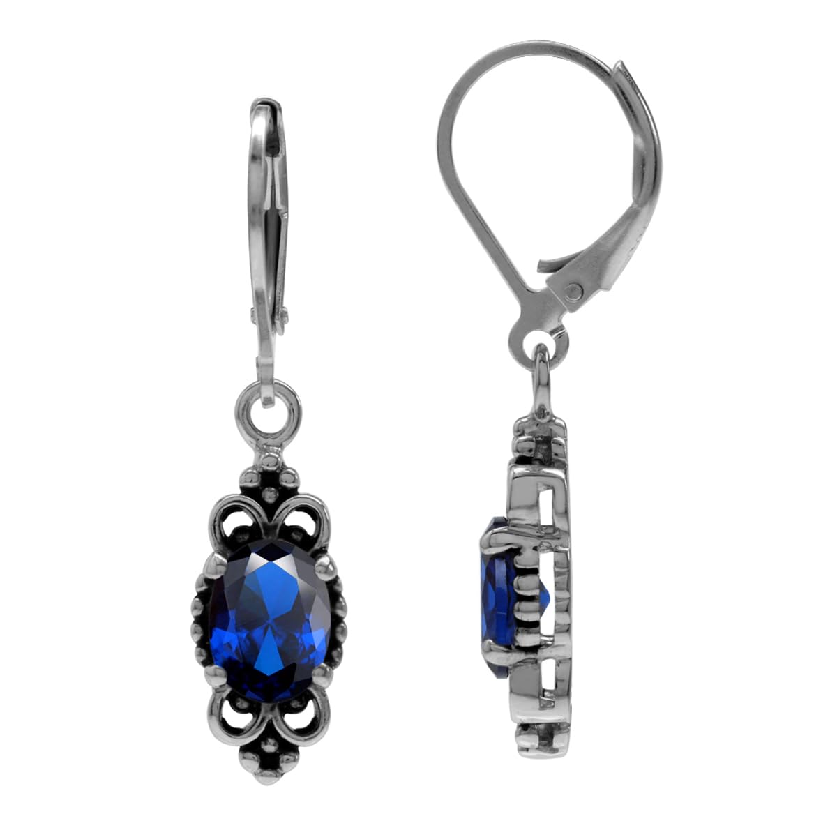 Silvershake 2.6 Ctw Created Blue Sapphire Gemstone 925 Sterling Silver Balinese Leverback Earrings Jewelry for Women