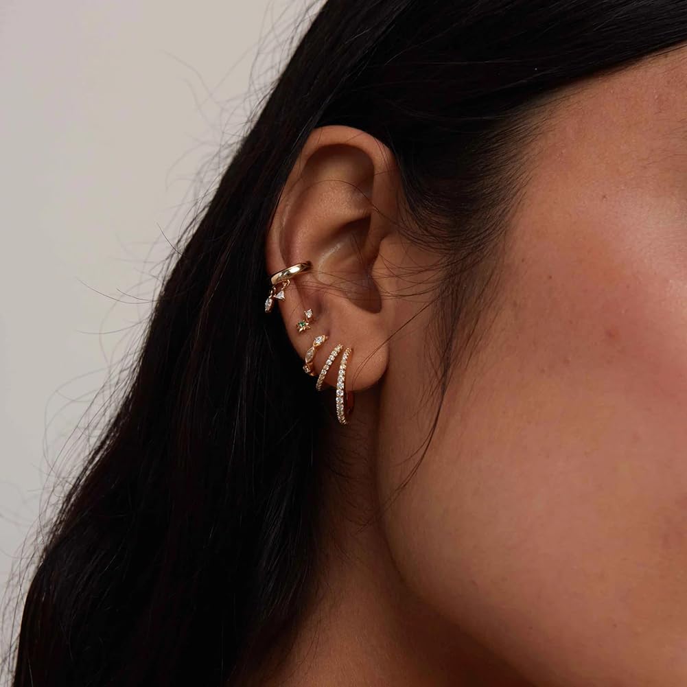 Obidos 14K Gold Plated Double Huggie Hoop Earrings for One Hole | Illusion Stud Earrings for Women | Gold Huggie Small Hoop Earrings for Women | Boho Simple Hypoallergenic Earrings