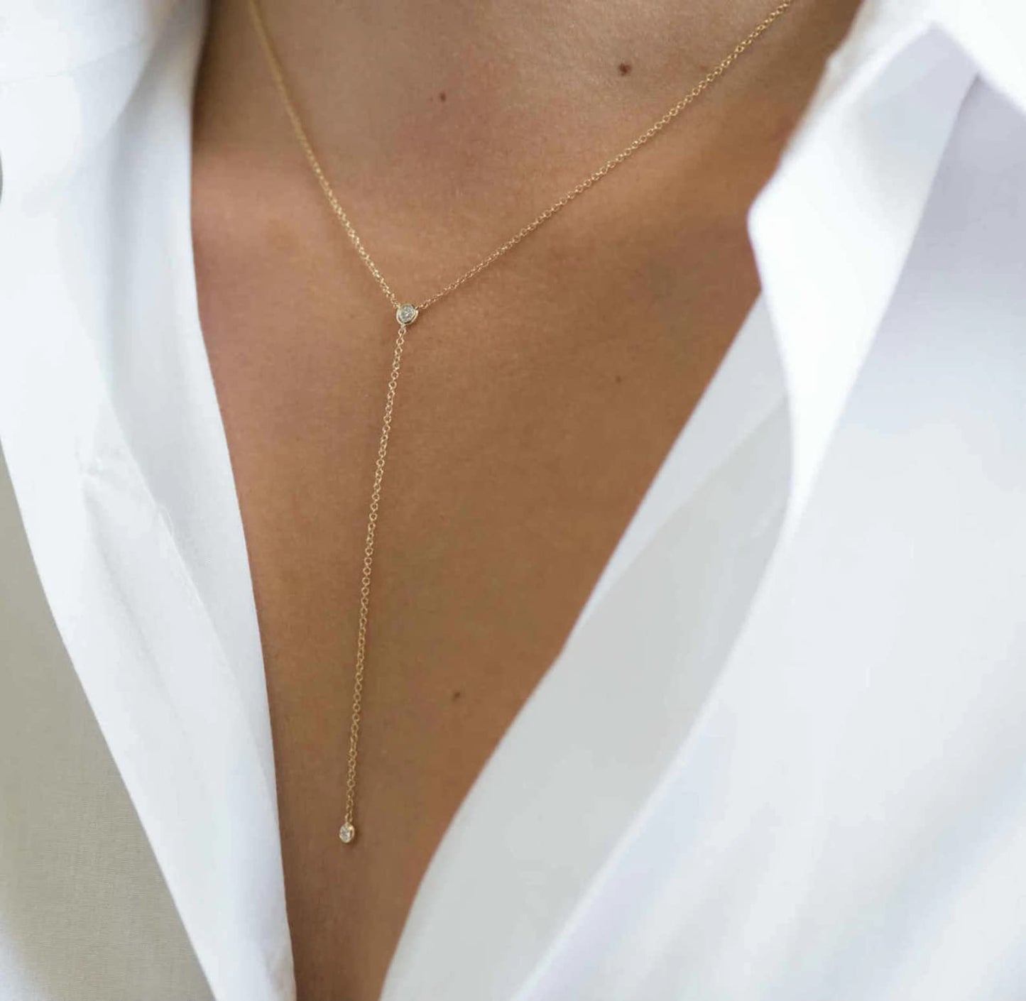 Tewiky Lariat Necklace for Women, Dainty Gold Long Necklaces 14k Gold Plated Heart Pearl CZ Teardrop Pendant Necklace Simple Drop Necklace Trendy Y Necklace Fashion Jewelry for Women