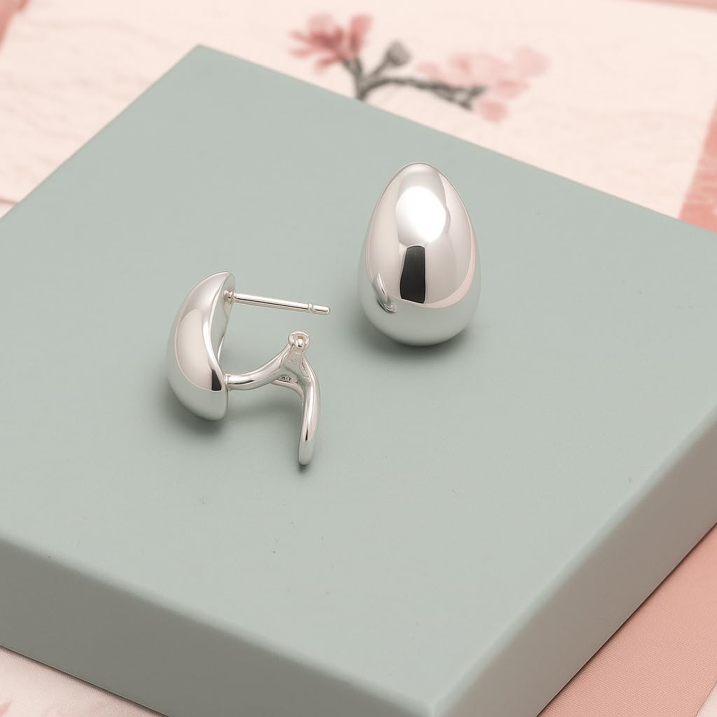 LeCalla 925 Sterling Silver Omega Back Earrings for Women | Classic Teardrop Omega Clip Stud Earring | Women's Piercing Earrings Jewelry for Daily Wear or Special Occasions 18MM