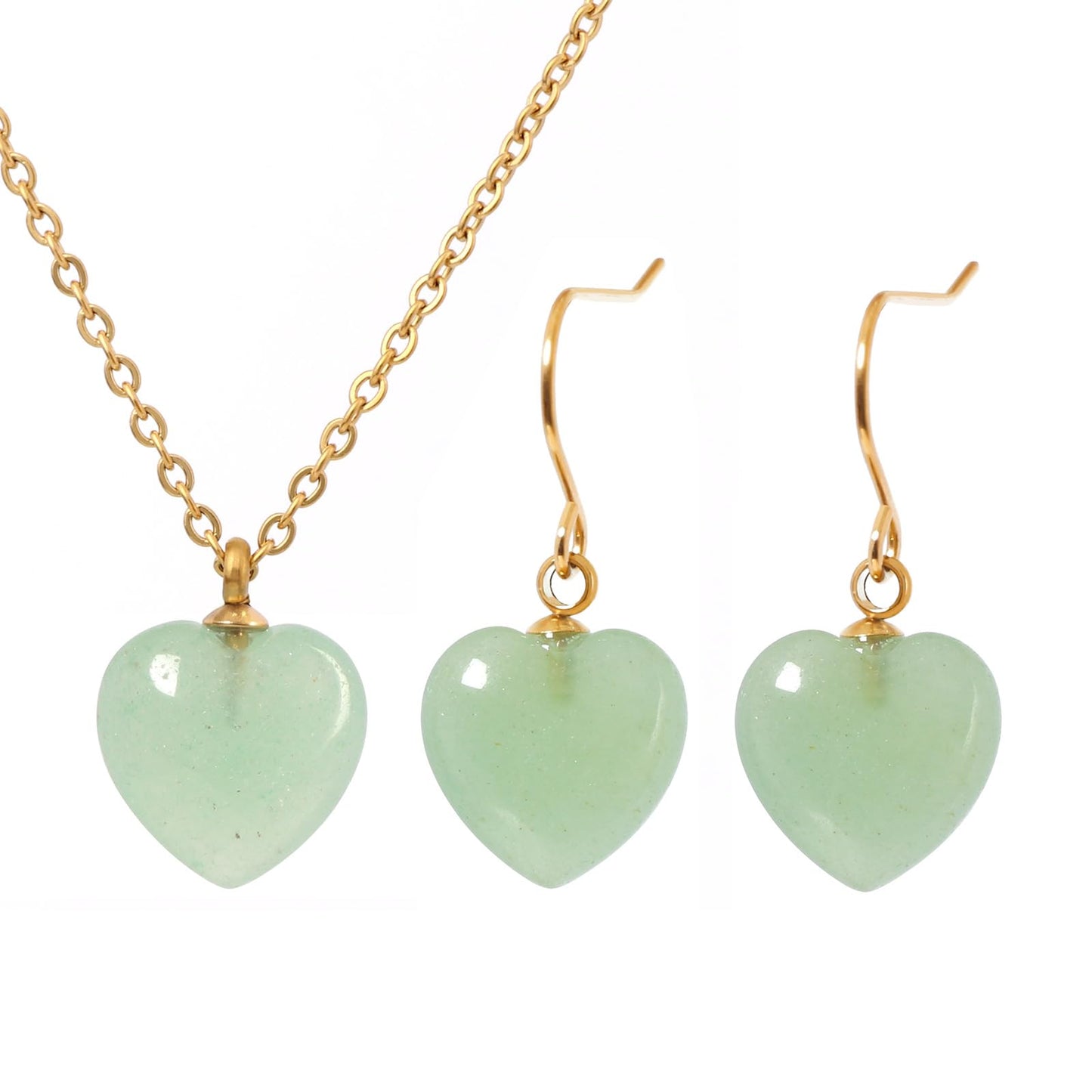 TaYolnFaSo Natural Heart Green Aventurine Jewelry Set for Women 18K Gold Plated Dainty Cute Green Aventurine Earrings and Necklace Set Birthday Gifts