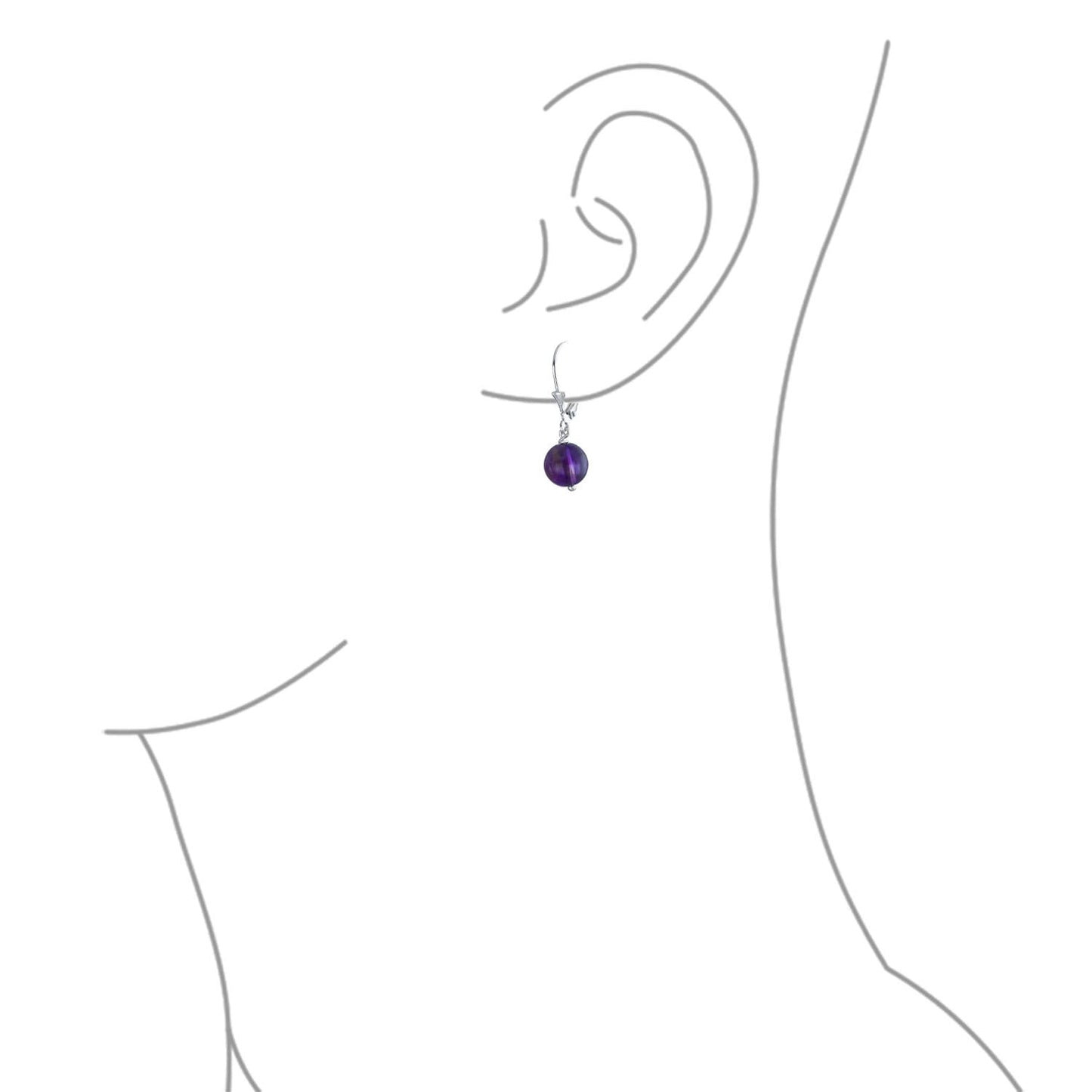Bling Jewelry Timeless .925 Sterling Silver Purple Amethyst Bead 8mm Ball Drop Earrings Lever Back Genuine Gemstone February Birthstone