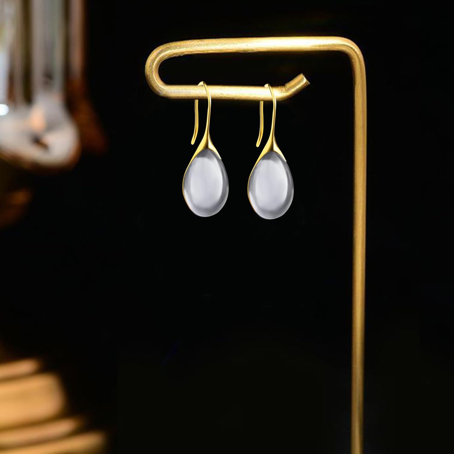 JIMARIN Lightweight Vintage Sparkly Crystal Rhinestone Teardrop Dangle Drop Earrings Bohemian14K Gold Geometry Hook Earring for Women (Gold Grey)