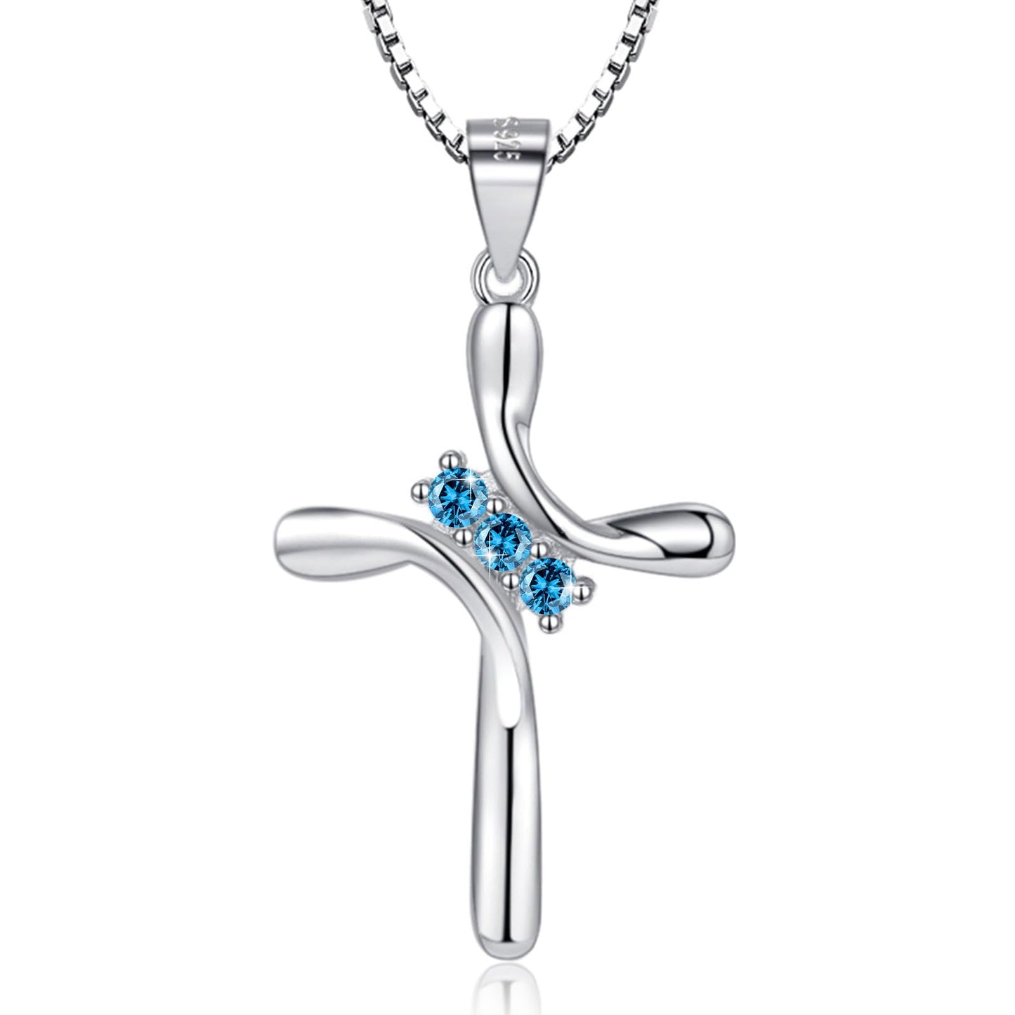 EVERU S925 Sterling Silver Cross Necklace for Women Birthstone Necklace with Cubic Zirconia 18K Gold Plated Cross Pendant Jewelry Ideal Gift Blue Topaz December