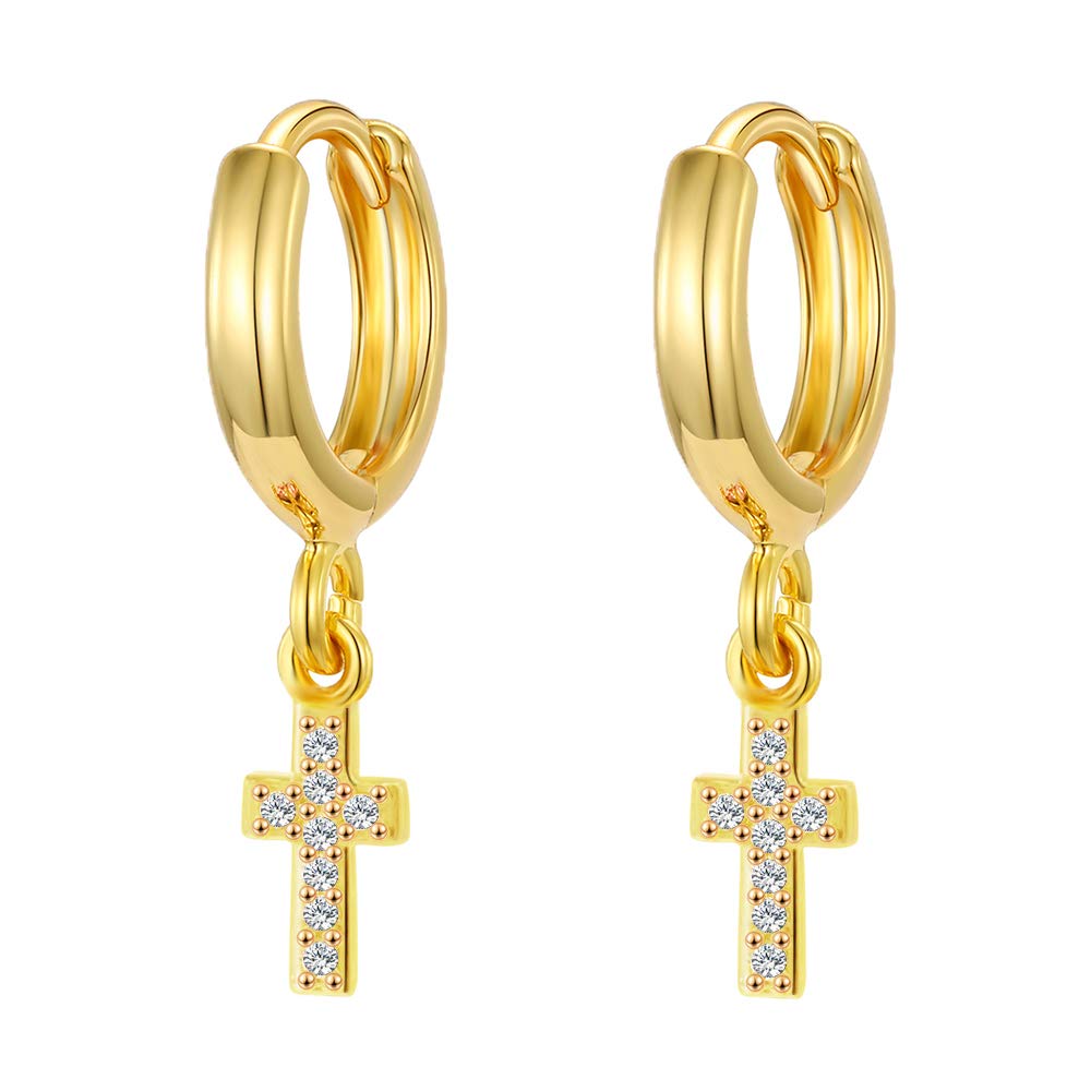 Small Hoop Cross Dangle Drop Hoop Earrings With Small Charm for Women