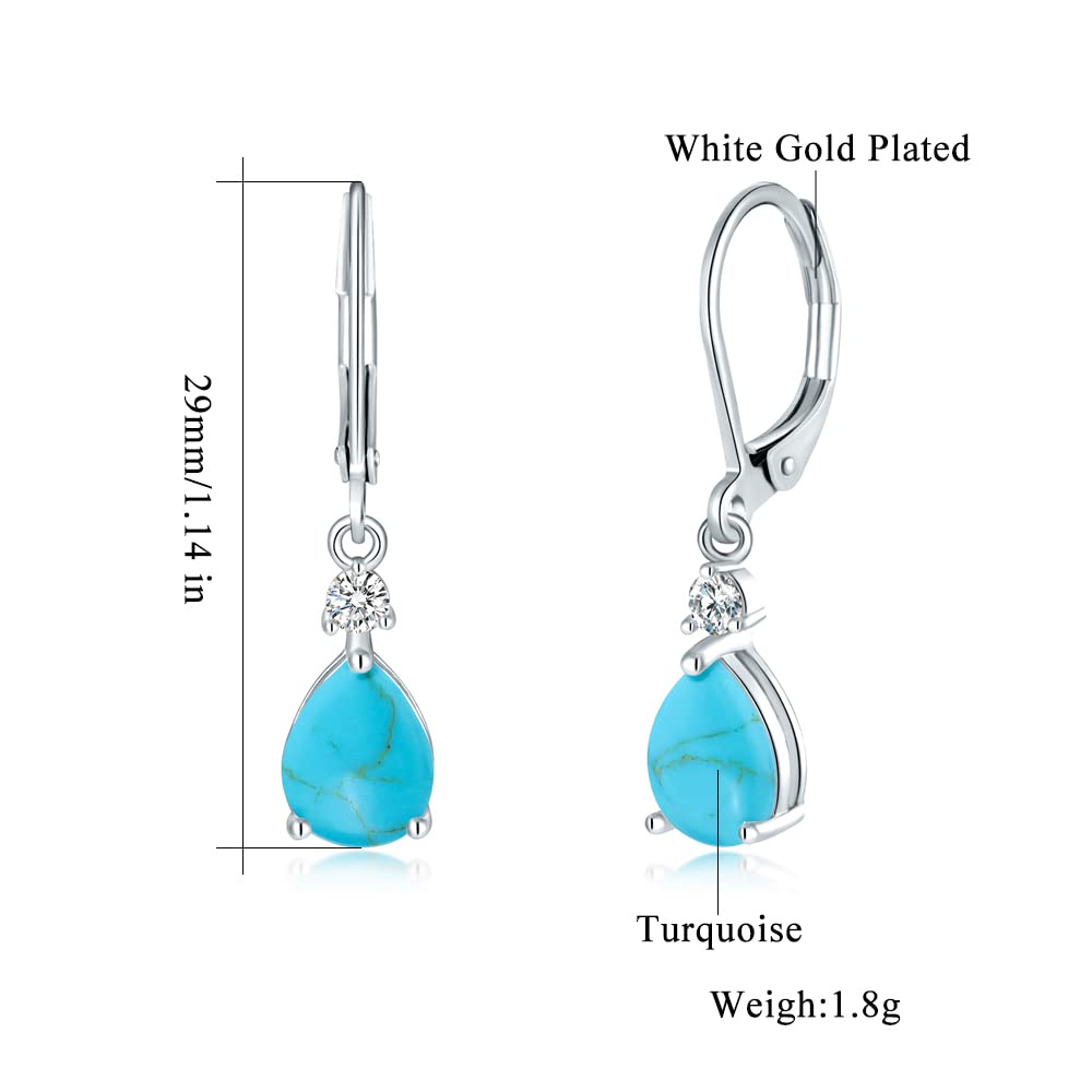 CiNily Teardrop Leverback Dangle Earrings for Women Hypoallergenic 14K Gold Plated Turquoise Drop Earrings Fashion Crystal Earrings for Jewelry