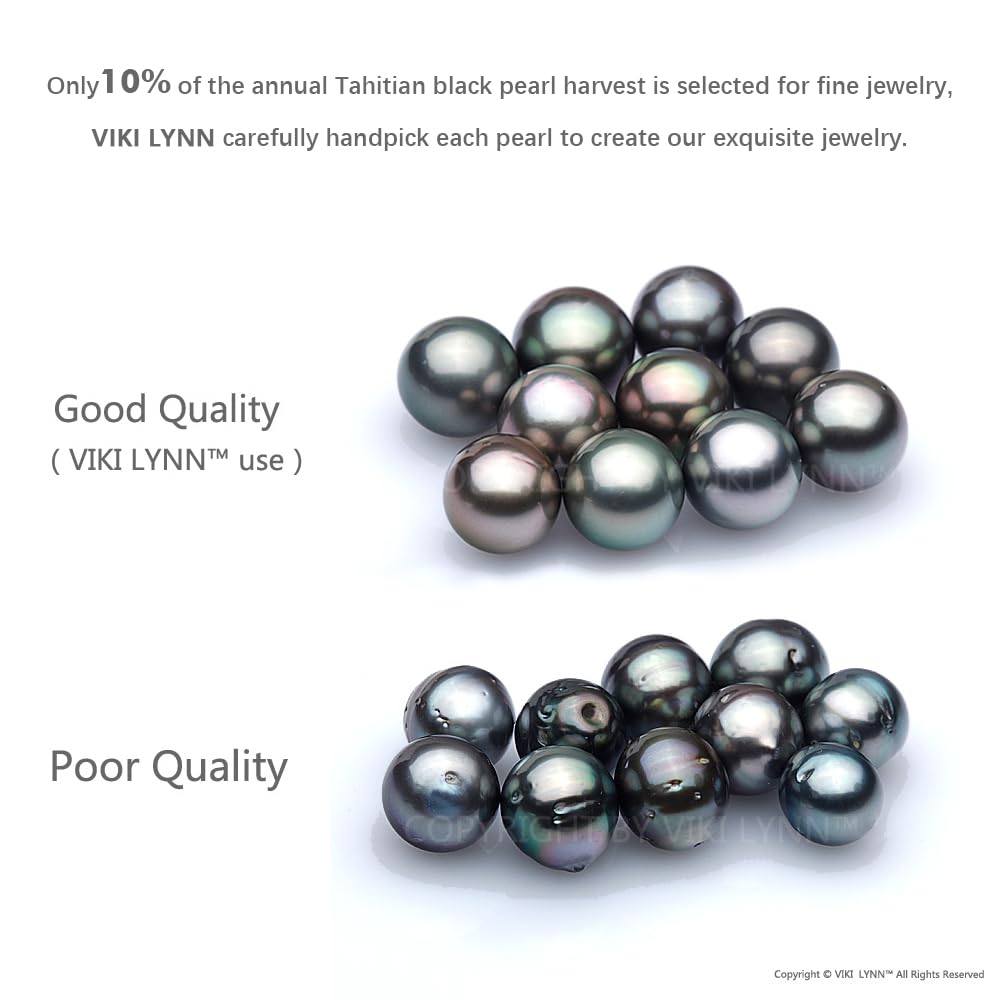 VIKI LYNN Tahitian Black Pearl Necklace for Women 10-11mm Single Genuine Freshwater Cultured Black Pearl Pendant with CZ Birthday Wedding Engagement Christmas gifts for Women, Mom, Her or Couple