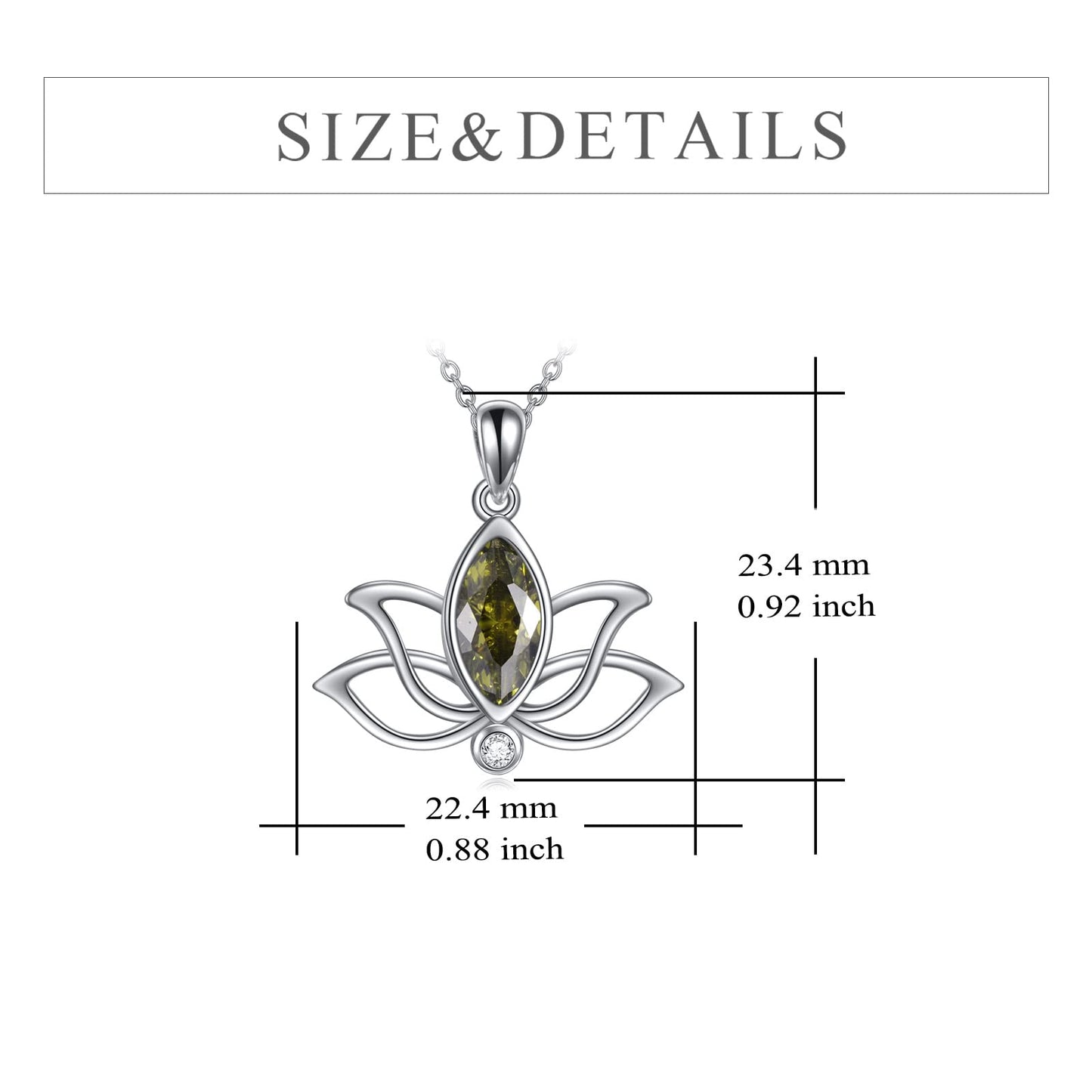 YFN Lotus Necklace Sterling Silver August Birthstone Pendant Genuine Green Peridot Jewelry Gifts for Women (Aug)