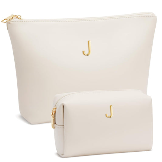 CLOUDWINGS Graduation Gifts | Initial Makeup Bag for Women Personalized Gifts for Bridesmaid Teachers Friend Female College Cosmetic Travel Toiletry Bag(Beige,J)