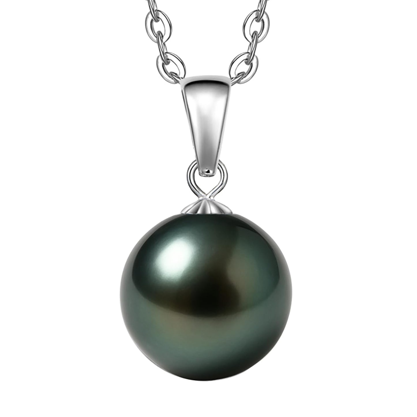 18K Solid White Gold Tahitian Black Pearl Necklace Pendant with Sterling Silver Chain, AAAAA 11-12mm Ocean-Grown Pearls - Christmas Gift for Wife Mom, Women Jewelry for Wedding Anniversary Birthday