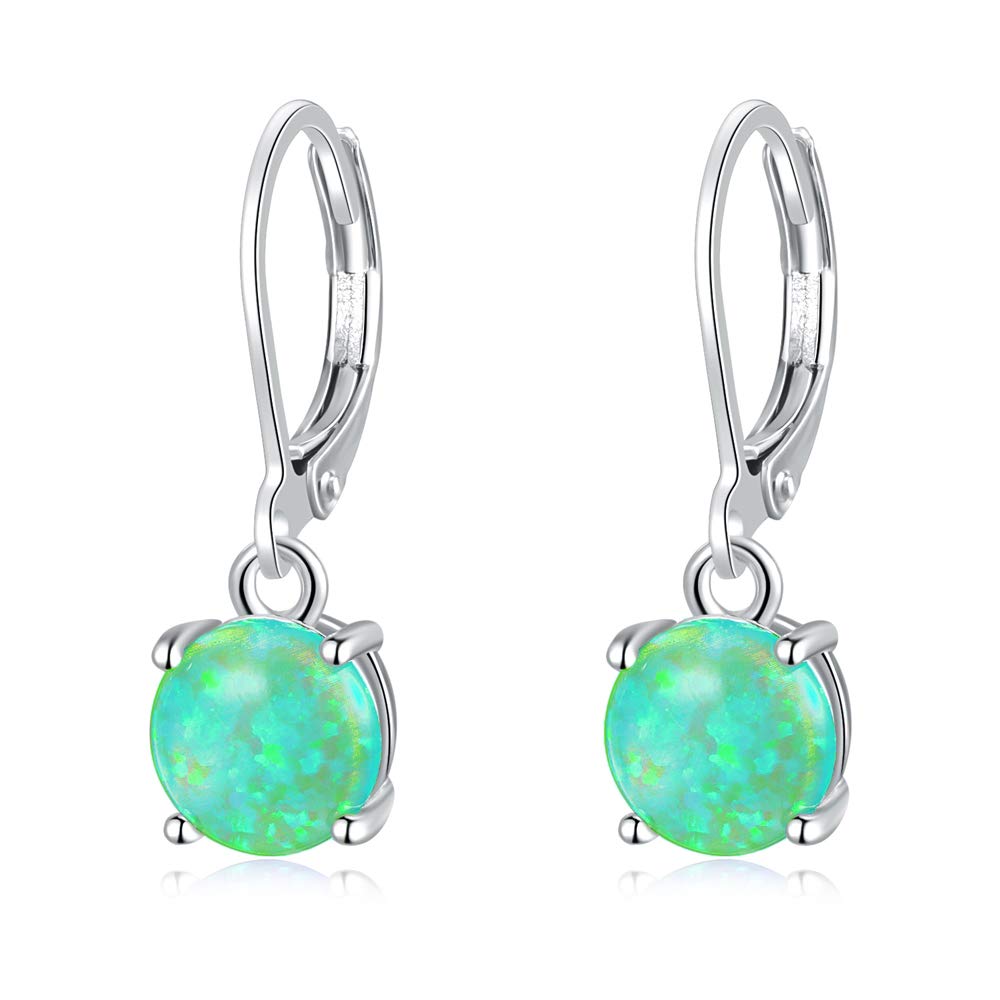 CiNily Green Opal Dangle Drop Earrings, Leverback Earrings for Women Gemstone Rhodium Plated Ear Rings
