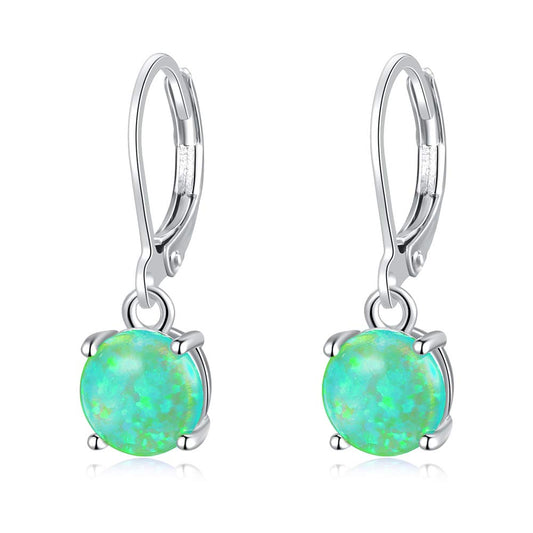 CiNily Green Opal Dangle Drop Earrings, Leverback Earrings for Women Gemstone Rhodium Plated Ear Rings