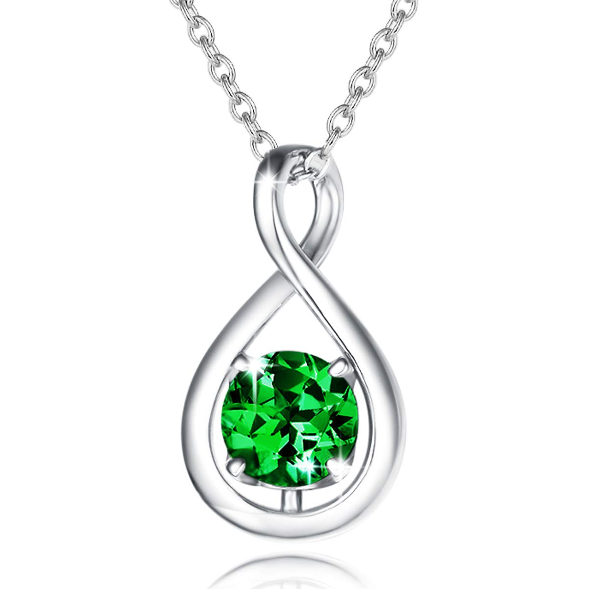 FANCIME Emerald Necklace 925 Sterling Silver Dainty Infinity Pendant May Birthstone Necklace for Women Green Gemstone Fine Jewelry Anniversary Birthday Mothers Day Gifts for Mom Her