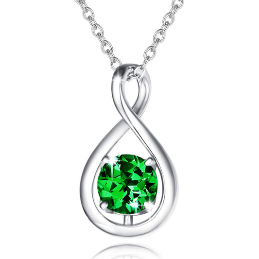 FANCIME Emerald Necklace 925 Sterling Silver Dainty Infinity Pendant May Birthstone Necklace for Women Green Gemstone Fine Jewelry Anniversary Birthday Mothers Day Gifts for Mom Her