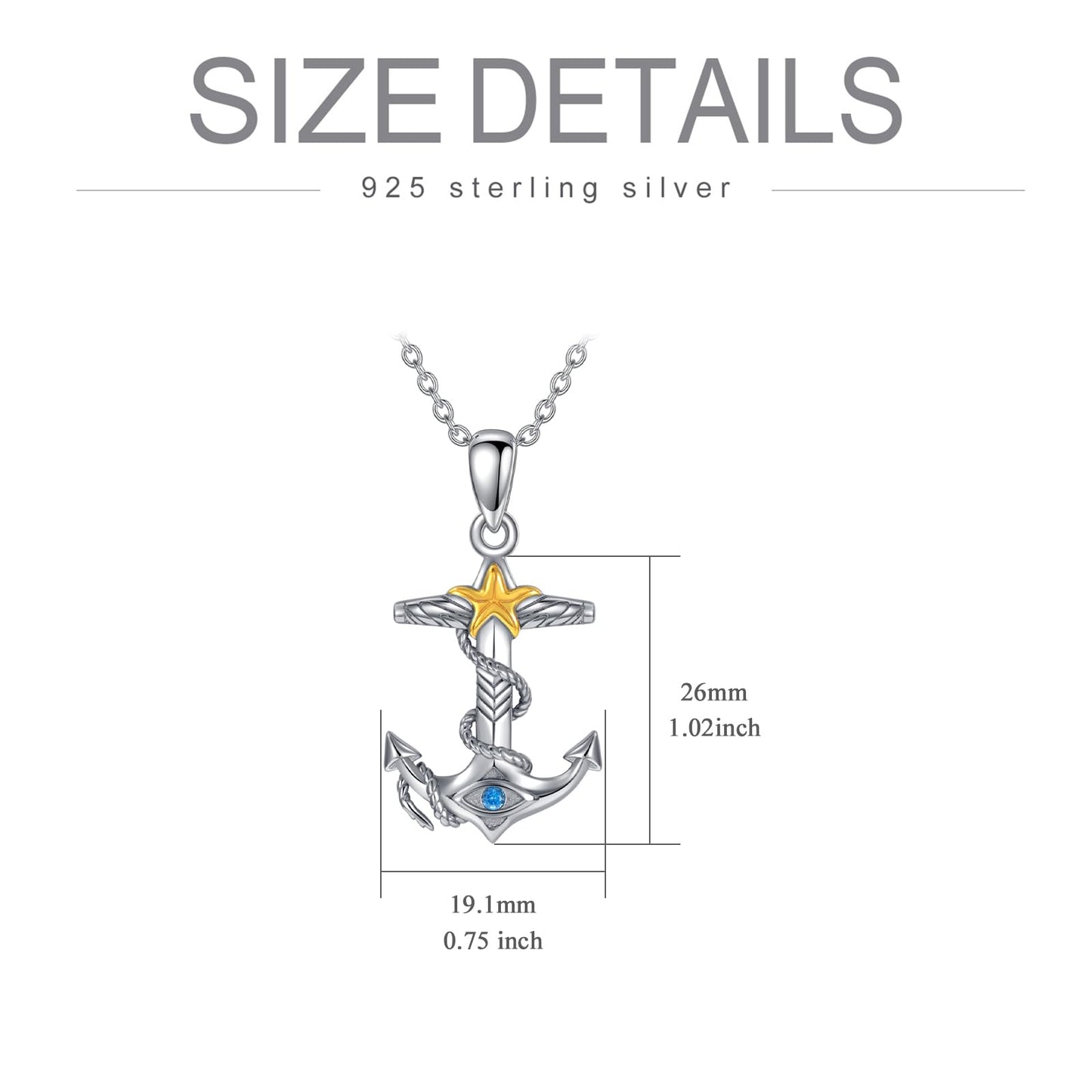 PROESS Anchor starfish Necklace 925 Sterling Silver Evil Eye Pendant Necklace Nautical Anchor Jewelry Gifts For Women Men
