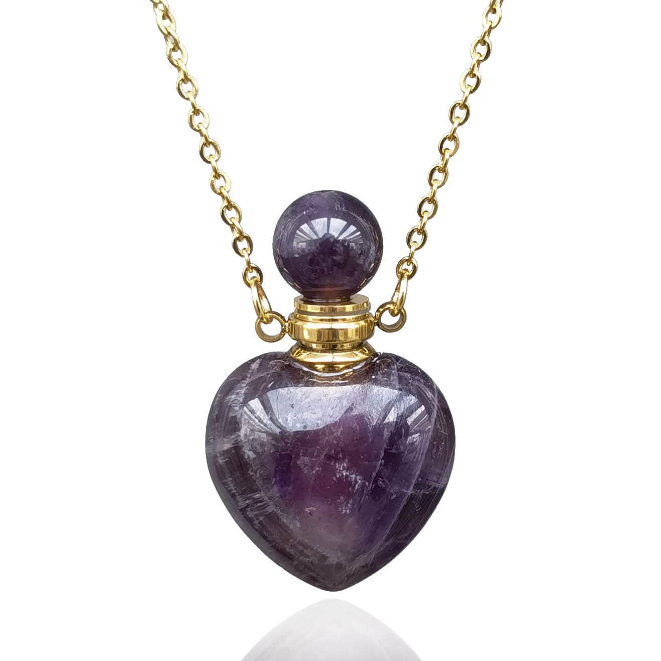 Ladywowu Perfume Bottle Necklace Heart Shape, Amethyst Necklace Healing Crystal for Women, Essential Oil Diffuser Bottle Necklace Jewelry, Gemstone Heart Vial Necklaces for Liquid (Amethyst)