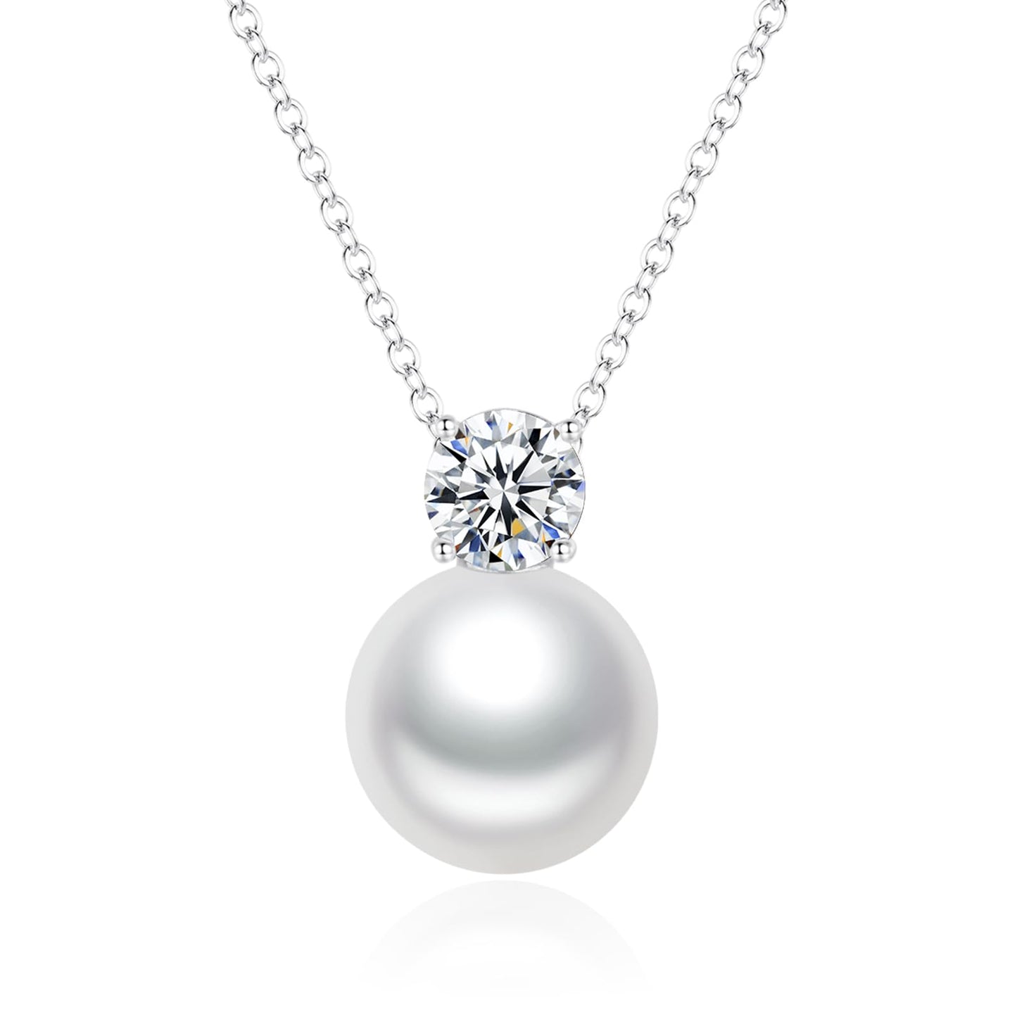 SUNFEEL 925 Sterling Silver Pearl Necklaces for women, 5A CZ 10MM Single Pearl Pendant Necklace Gifts for Her Mom Wife Girlfriend Engagement Wedding Birdal Christmas Trendy Jewelry