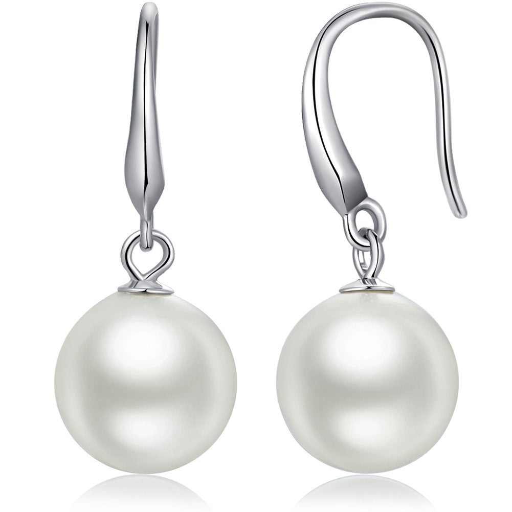 Han han Pearl Dangle Earring for Women 925 Sterling Silver Drop Earrings 10MM