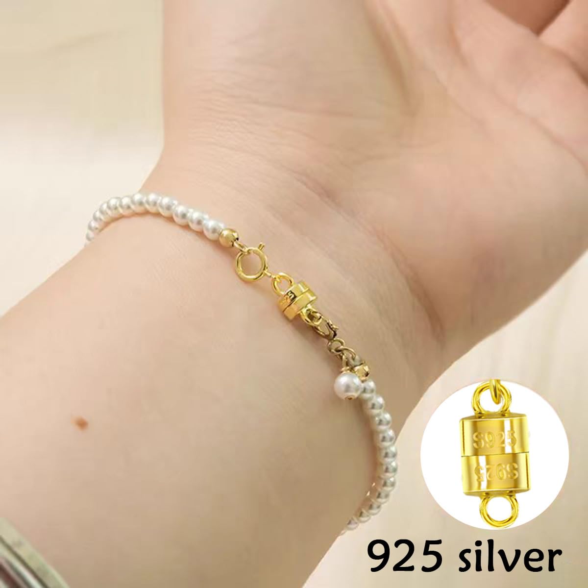 925 Silver Magnetic Necklace Clasps, Magnetic Necklace Clasps and Closures for Bracelet Necklace Extender (2pcs Silver)