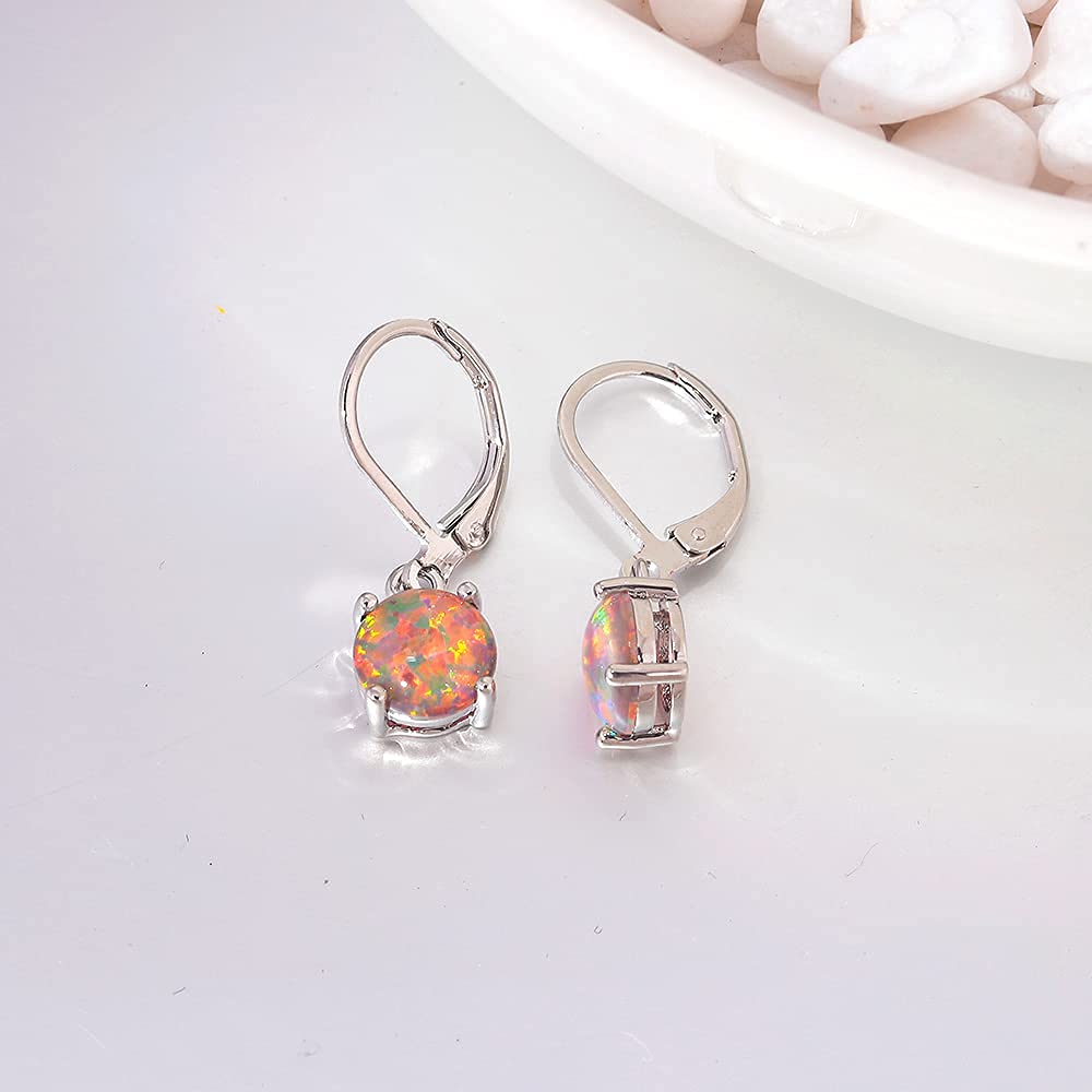 CiNily Orange Opal Dangle Earrings for Womens Leverback Drop Earrings for Her Rhodium Plated Gemstone Jewelry Mother's Day Dangle Drop Earrings