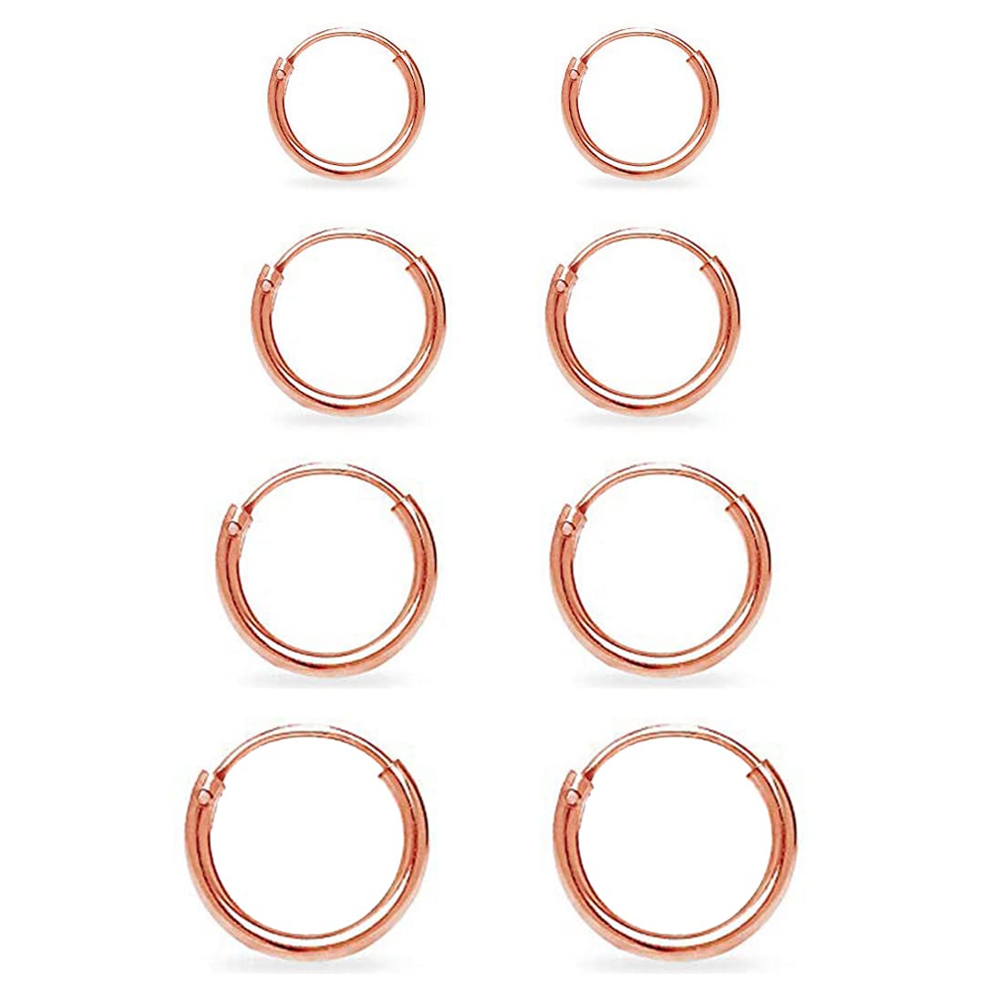 EPIRPRA Silver Hoop Earrings- Cartilage Earring Small Hoop Earrings for Women Men,4 Pairs of Hypoallergenic 925 Sterling Silver Tragus Earrings(Rose Gold, 8mm/10mm/12mm/14mm)