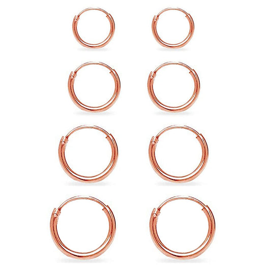 EPIRPRA Silver Hoop Earrings- Cartilage Earring Small Hoop Earrings for Women Men,4 Pairs of Hypoallergenic 925 Sterling Silver Tragus Earrings(Rose Gold, 8mm/10mm/12mm/14mm)