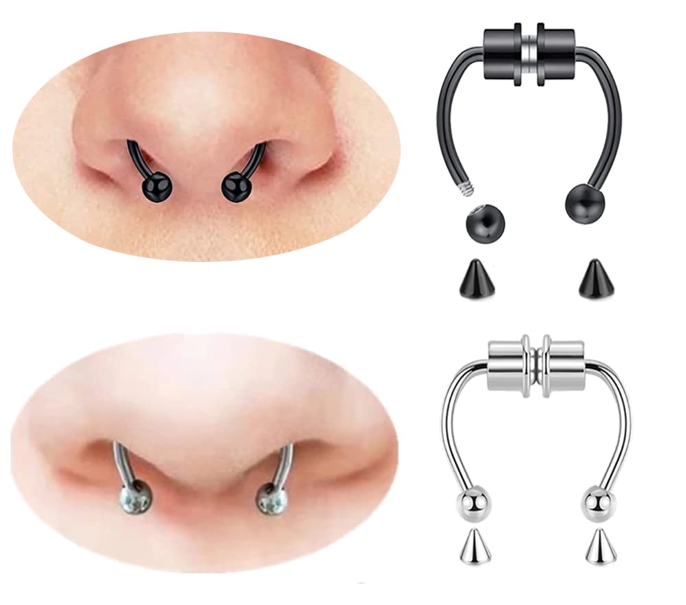 VitaCool Magnetic Septum Nose Ring Stainless Steel Horseshoe Fake Nose Rings Faux Non Piercing Clip on Hoop for Women Men