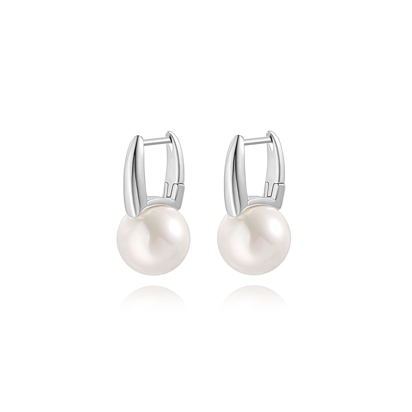 12mm Shell Pearl Drop Earrings, Simple Silver Plated Square Hoop Earrings, Dainty Wedding Jewelry for Bridal