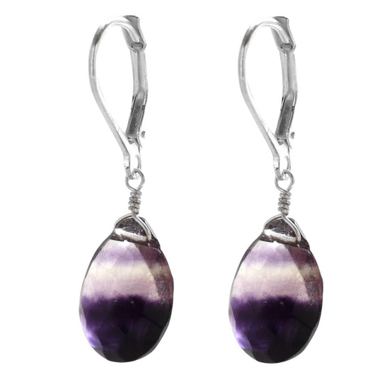 GemInspire Fluorite Teardrop Earrings for Women 925 Sterling Silver Leverback Lightweight Natural Crystal Dangle Minimal Drop Jewelry Gift for Mom Wife Girlfriend Everyday Wear