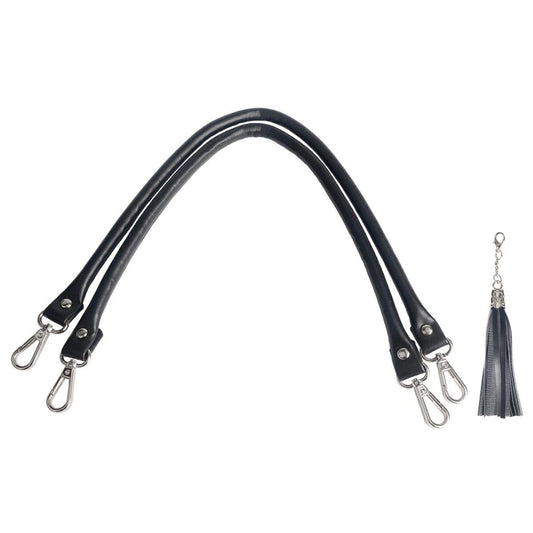 BEAULEGAN Purse Leather Handles Replacement 2 Pcs for Handbag, 23.6 Inch, Black Silver