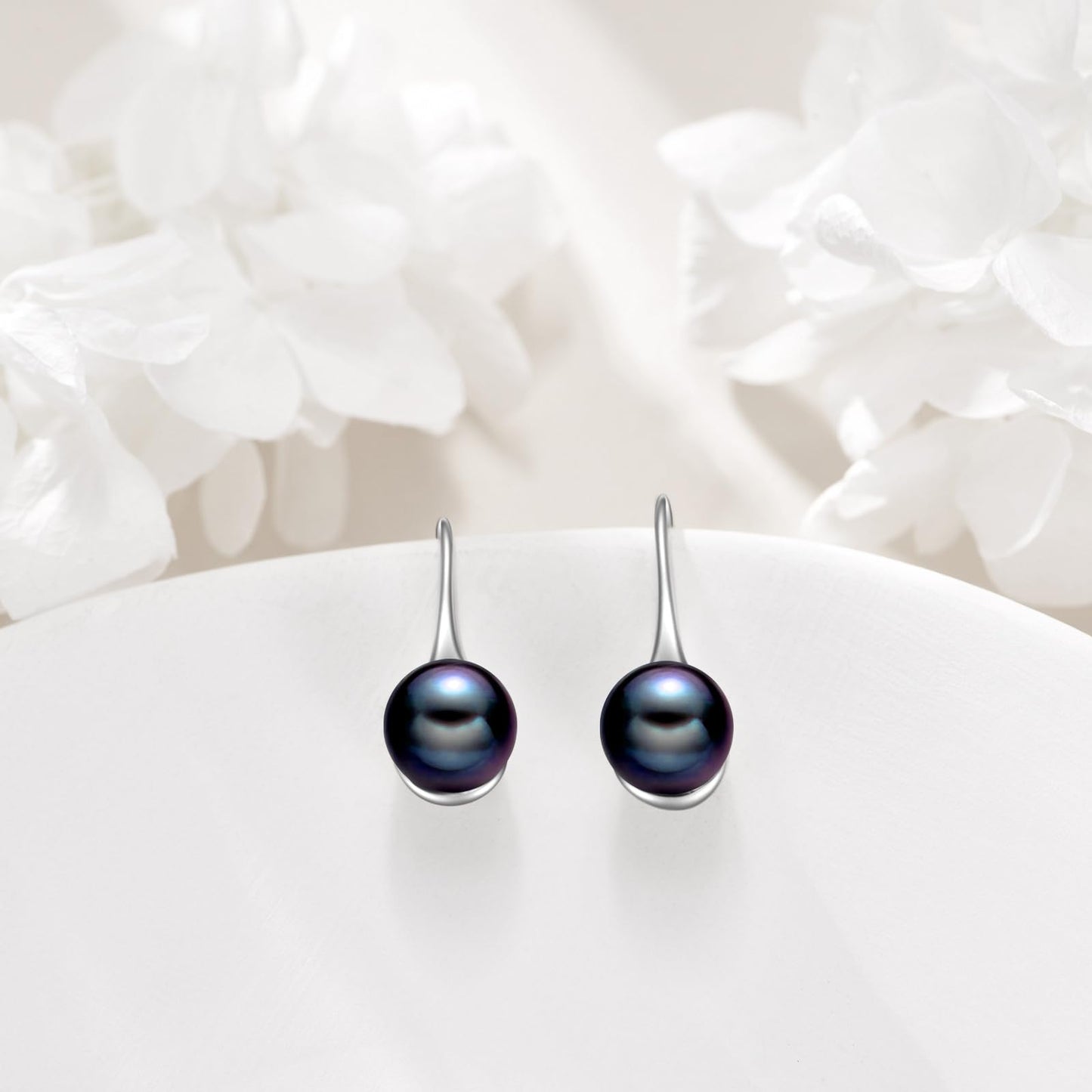 925 Sterling Silver Pearl Dangle Earrings Pearls Drop Jewelry Birthday Gifts for Women (Black Pearl Hook)