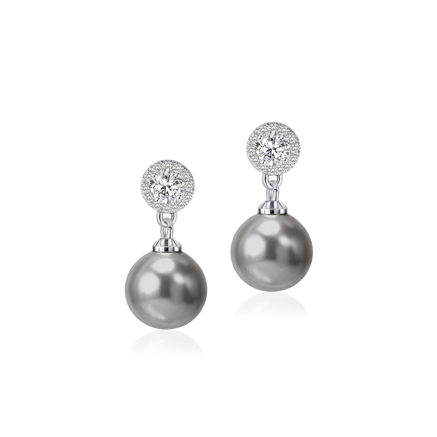 Elegant Imitation Diamond Pearl Drop Earrings Bride Bridesmiad Dangle Pearl Earrings for Women Wedding Party Everyday Wear (Grey)