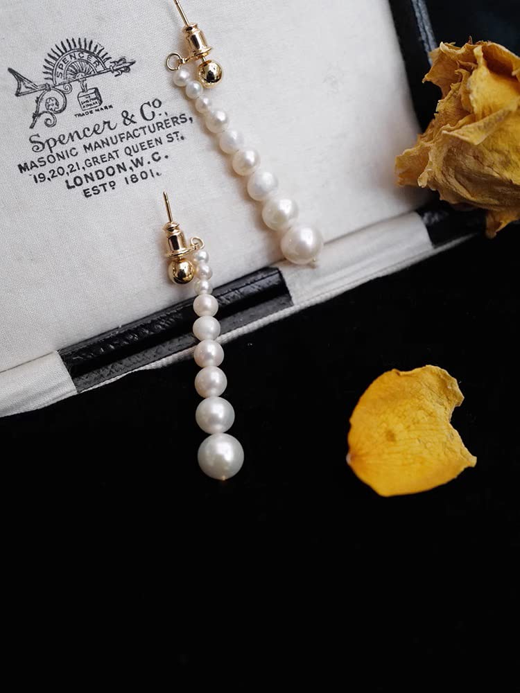 Alevel 3-8 MM Freshwater Cultured Real Pearl, 925 Sterling Silver Stud Plated with 14K Gold, Fashion Cluster Pearl Earrings
