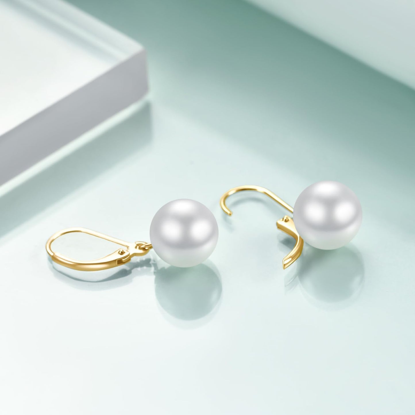 Rnivida 925 Sterling Silver Hypoallergenic Pearl Drop Earrings for Women,14K Gold Plated Leverback Pearls Jewelry for Bridesmaid Prom Wedding