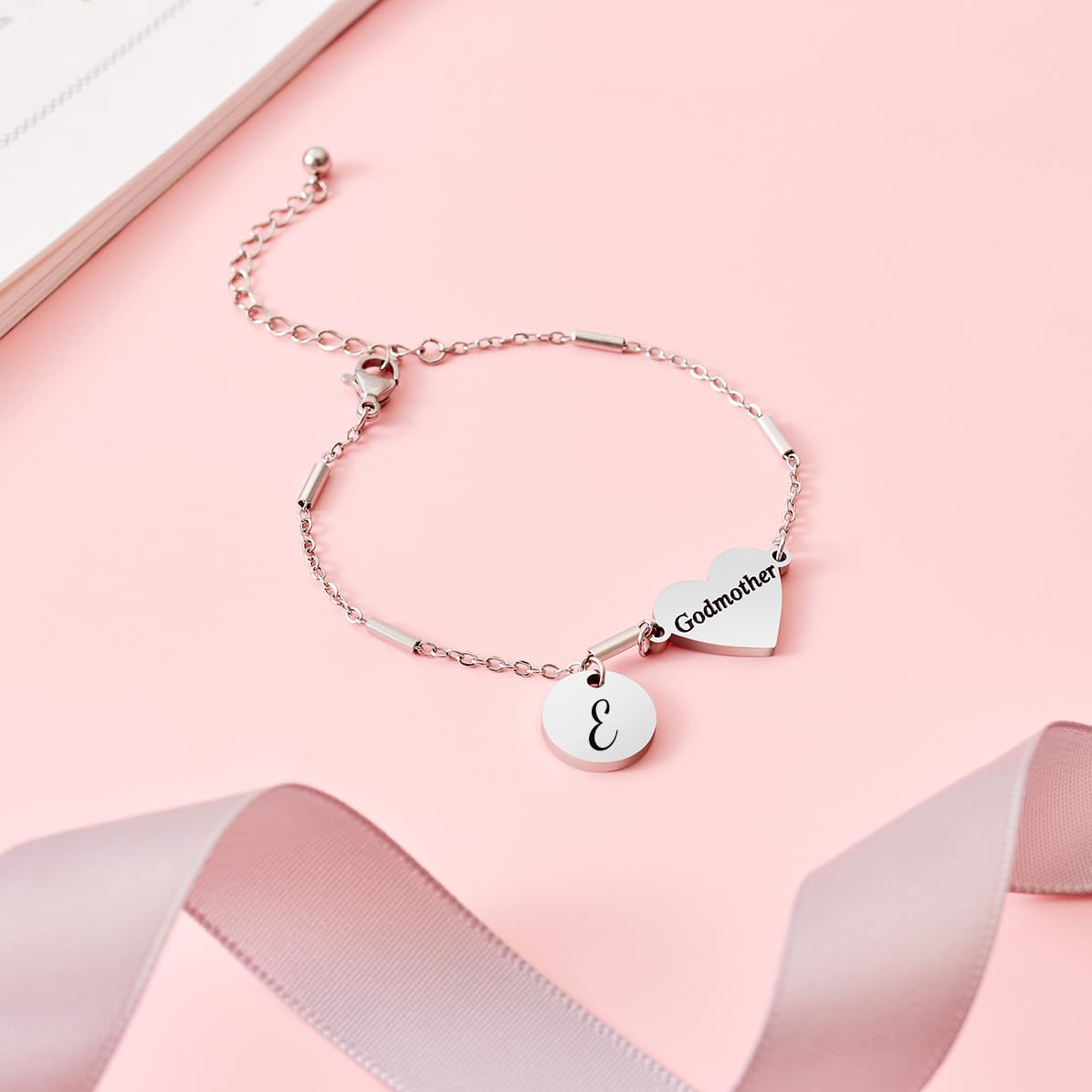 CHENVA Godmother Gifts Initial Bracelet Bangle for Women Gift for Godmother from Goddaughter (Godmother Bracelet E)
