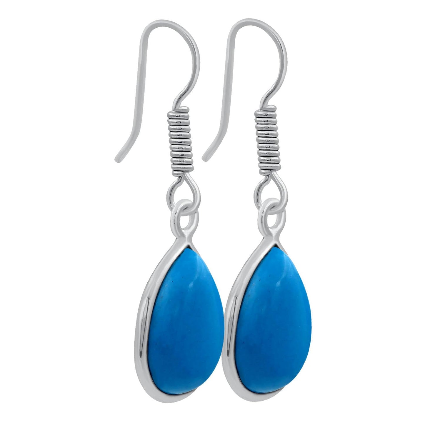 Simulated Blue Sleeping Beauty Turquoise Sterling Silver Plated Dangle Earrings for Women - Blue Stone Teardrop Shape Handmade Dangle & Drop Earrings Jewelry Gifts for Her