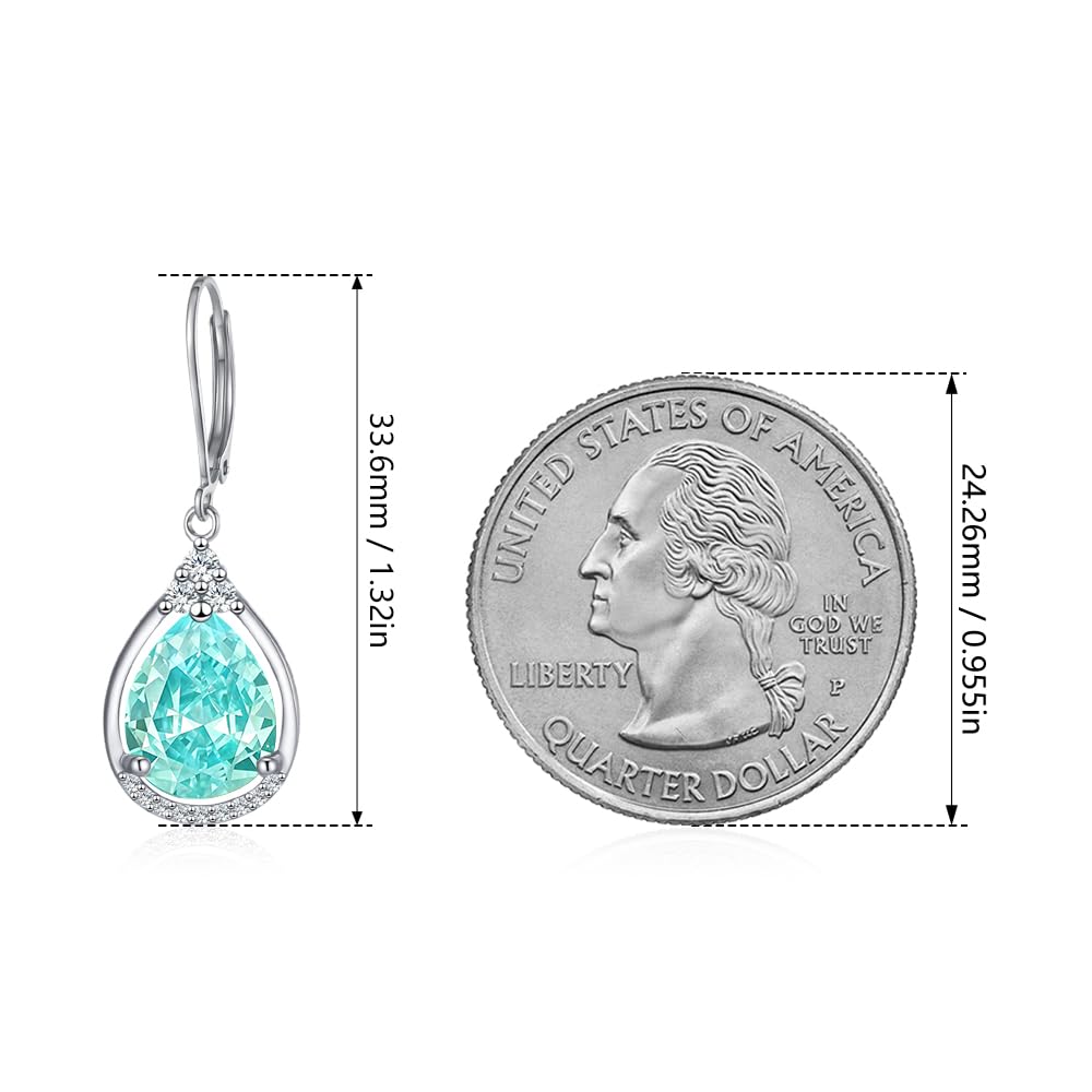 Boho Blue Earrings for Women Sterling Silver Blue Birthstone Earrings Pool Blue Cubic Zirconia Teardrop Dangles Jewelry Christmas Gifts for Women